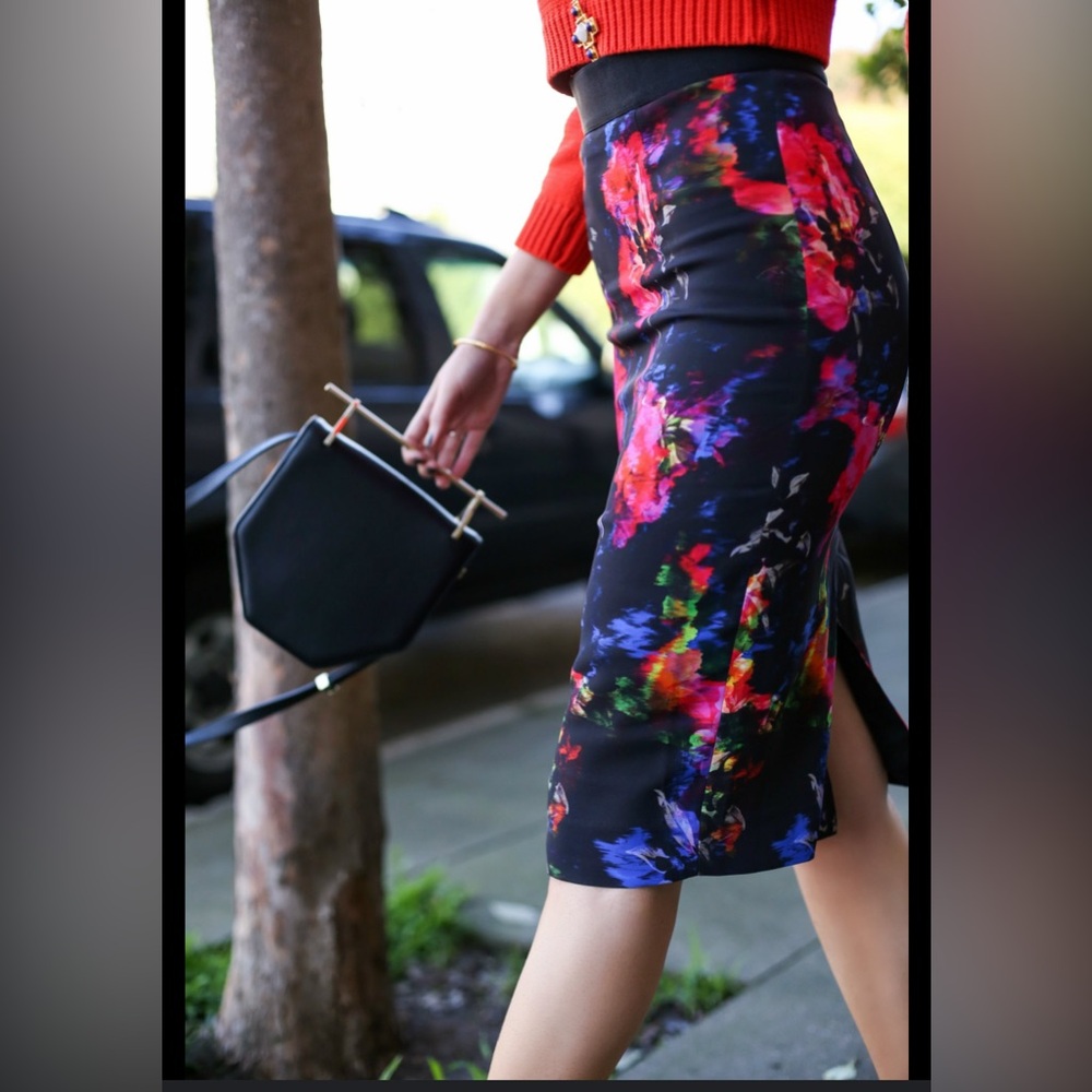 Milly Dark Floral Midi Pencil Skirt